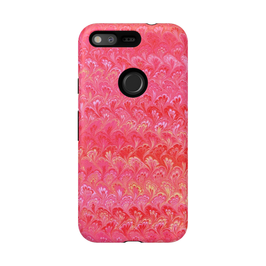 Pink and Gold Marbled Peacock Durable Phone Case - Olive Green and Brown - Matte or Glossy