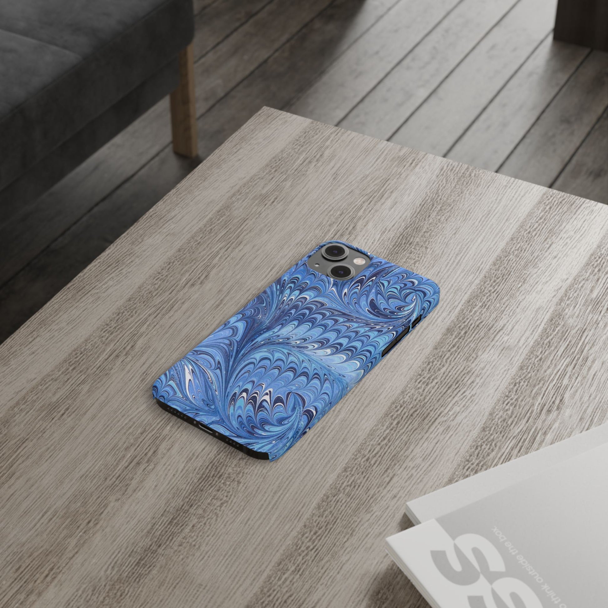 Blue Italian Marbled Design, Green and Blue Pallet, Slim Phone Case
