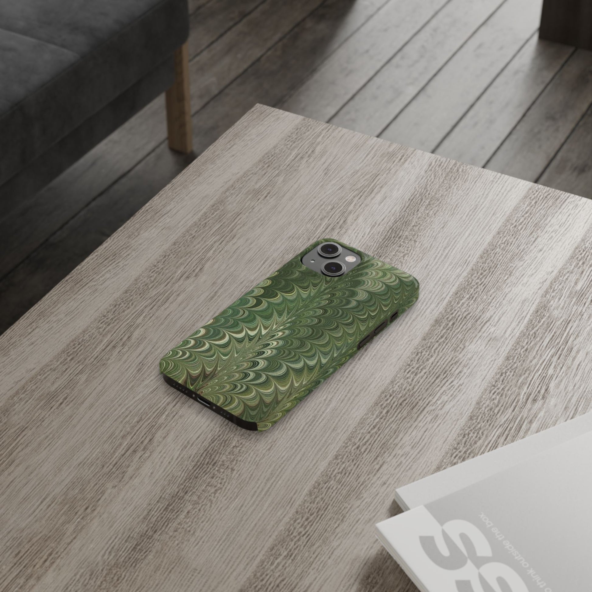 Deep Green Hues of Italian Hand-Painted, Vintage Marbled Paper from Italy Designed Phone Case, iPhone16 Case and all iPhone Cases