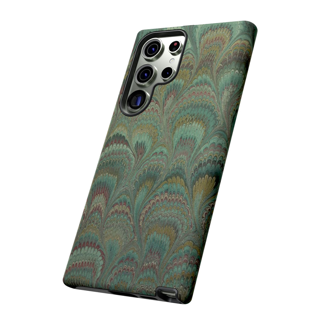Marbled Peacock Durable Phone Case - Olive Green and Brown - Matte or Glossy