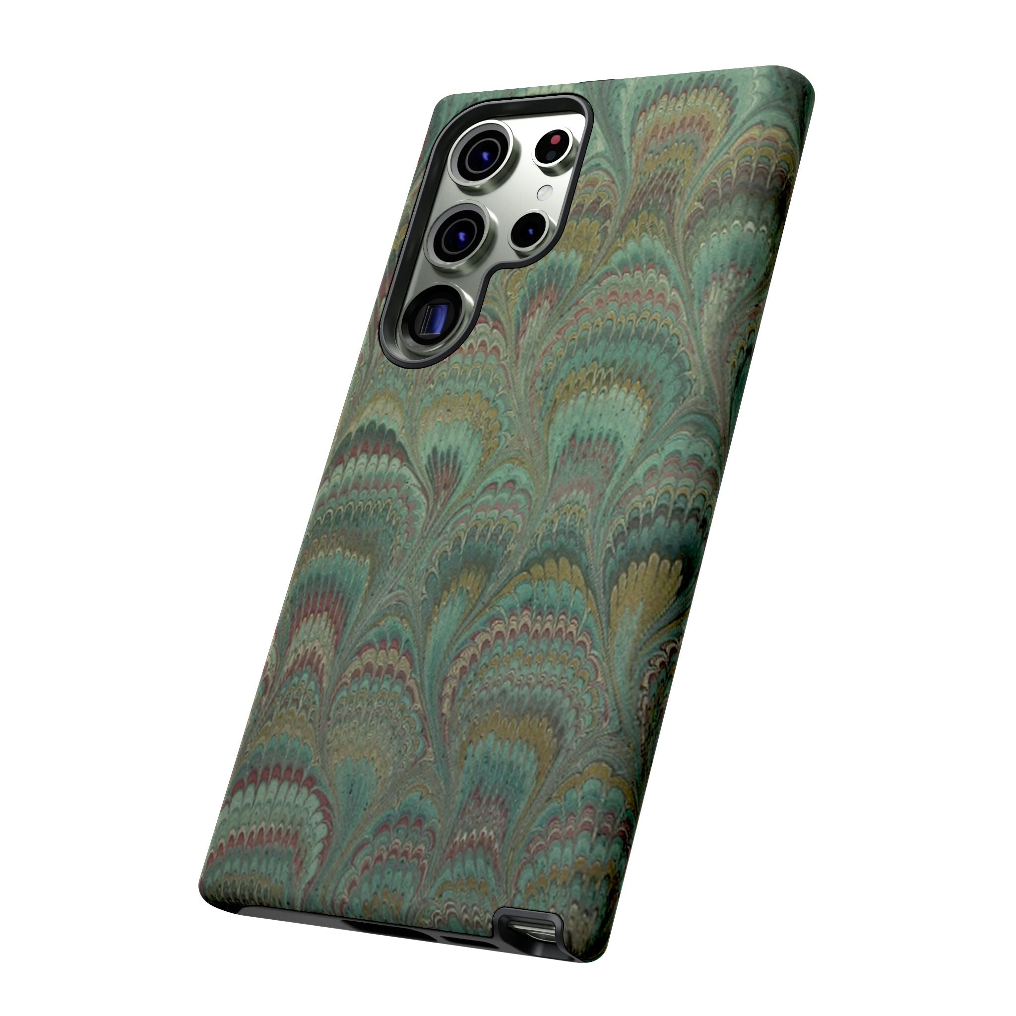 Marbled Peacock Durable Phone Case - Olive Green and Brown - Matte or Glossy