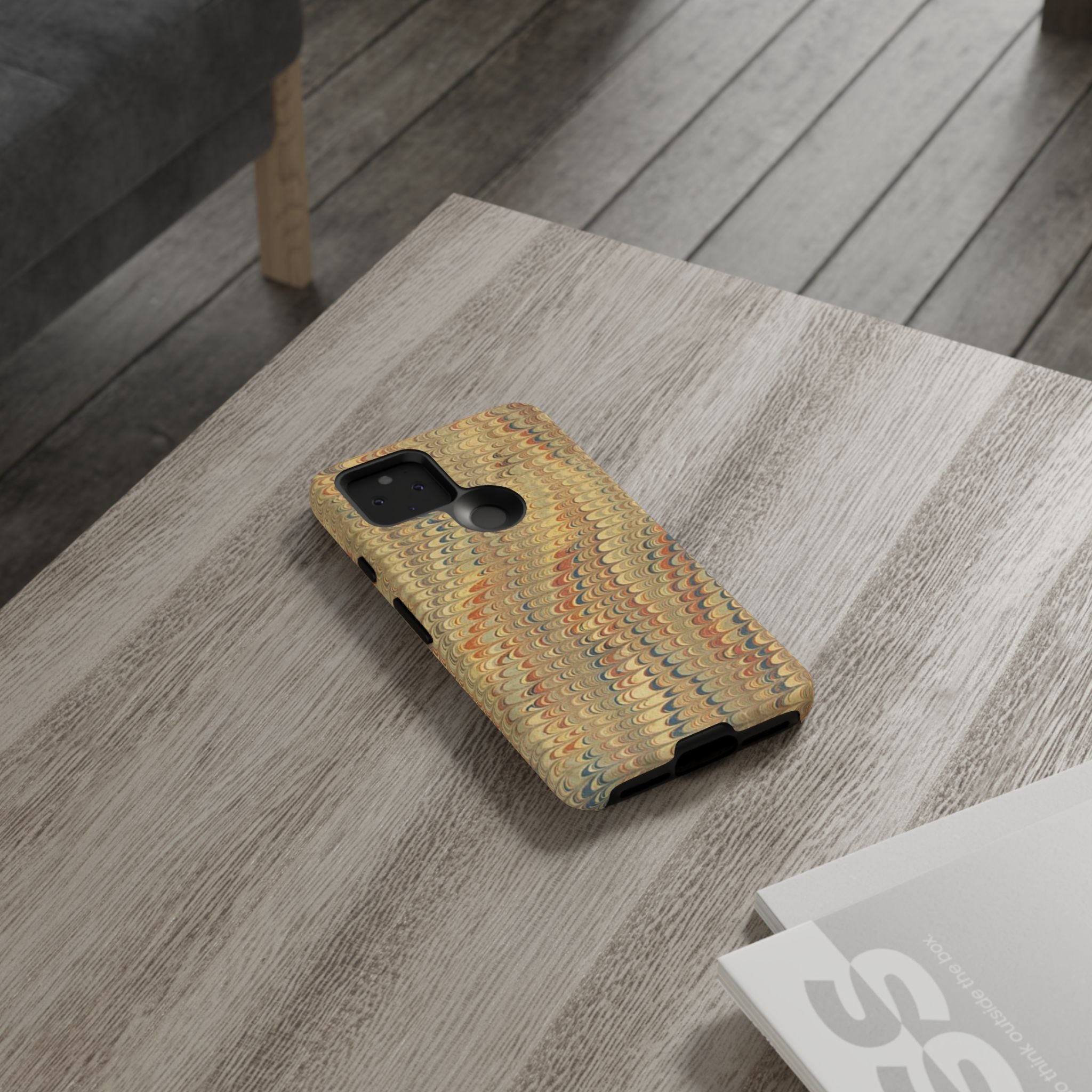 Beige and Blue Marbled Durable Phone Case - Dual Layer - Matte or Glossy