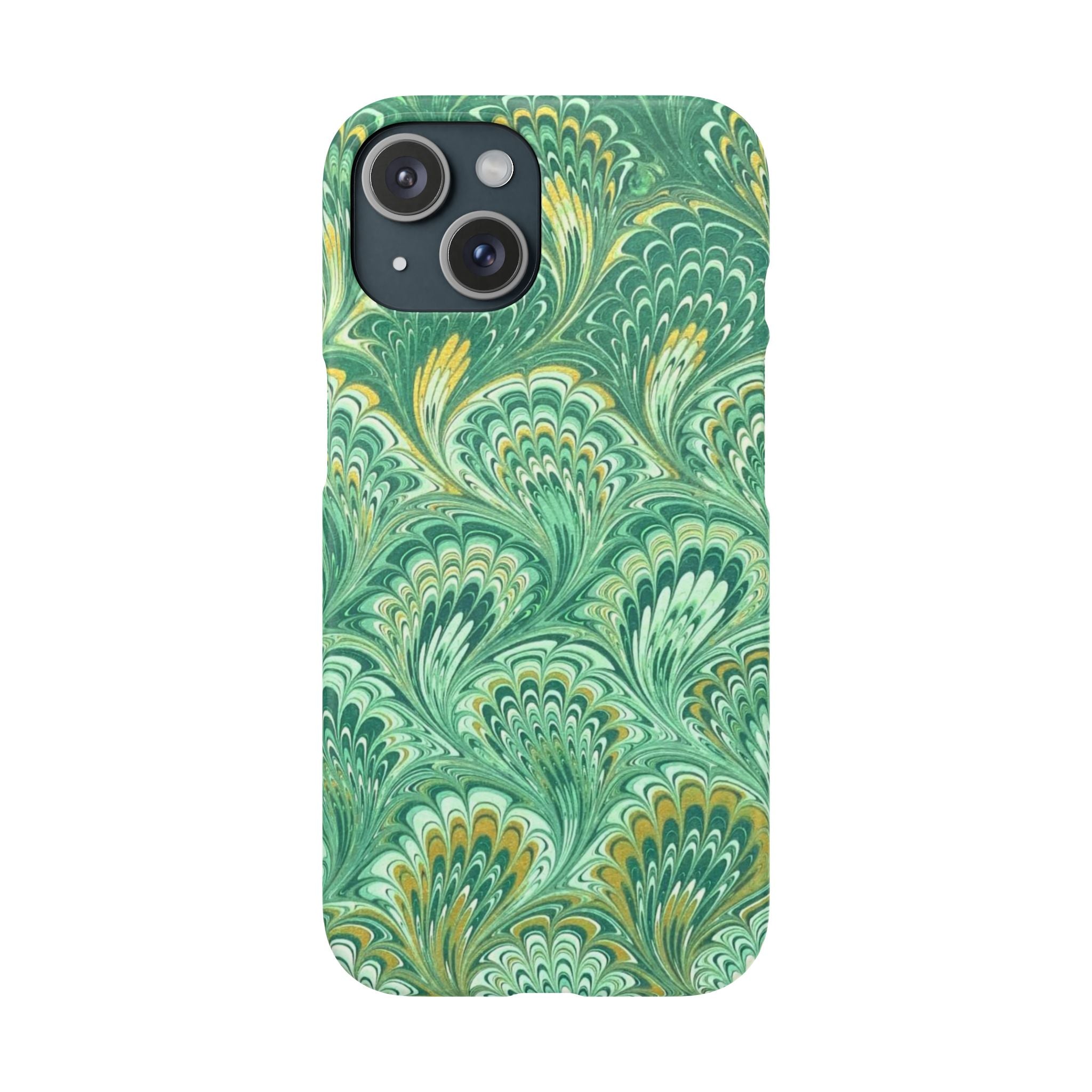 Marbled Feather Green Swirl - Single Layer Slim Phone Case