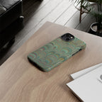 Marbled Peacock Durable Phone Case - Olive Green and Brown - Matte or Glossy