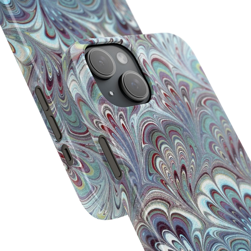 Marbled Feather Blue, White + Burgundy Swirl - Single Layer Slim Phone Case
