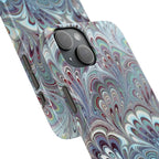 Marbled Feather Blue, White + Burgundy Swirl - Single Layer Slim Phone Case