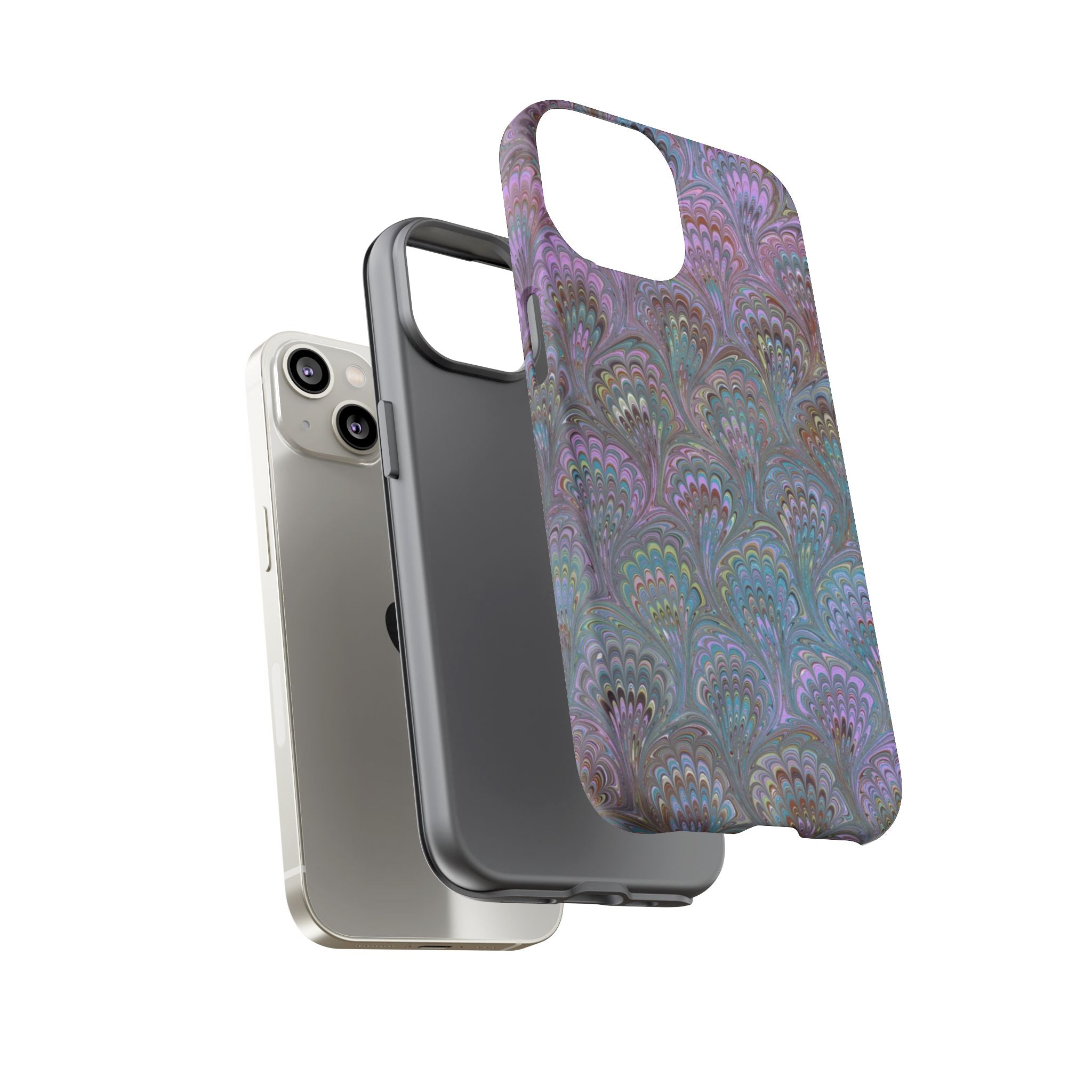 Lavender Marbled Peacock Durable Phone Case - Matte or Glossy