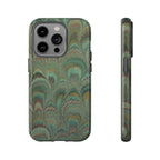 Marbled Peacock Durable Phone Case - Olive Green and Brown - Matte or Glossy