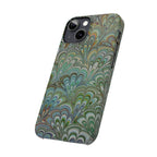 Deep Green Peacock Italian Marbled Design, Italy Feather Phone Case