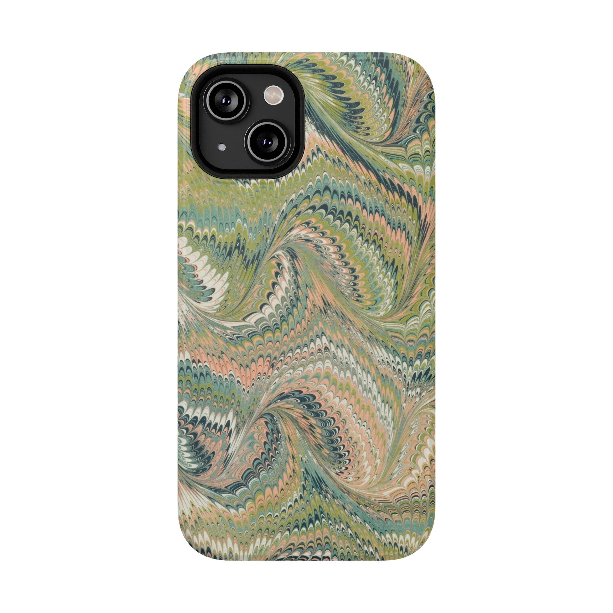 Marbled Swirl Pink and Green Impact-Resistant Phone Case for Apple + Samsung