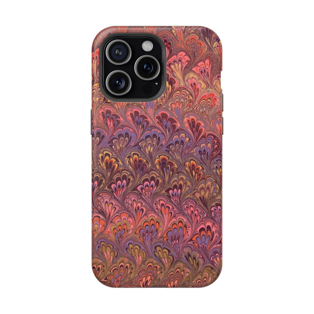 Mag Safe Marble iPhone Case - Red, Burgundy, Lavender & Gold Impact-Resistant