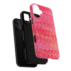 Pink and Gold Marbled Peacock Durable Phone Case - Olive Green and Brown - Matte or Glossy