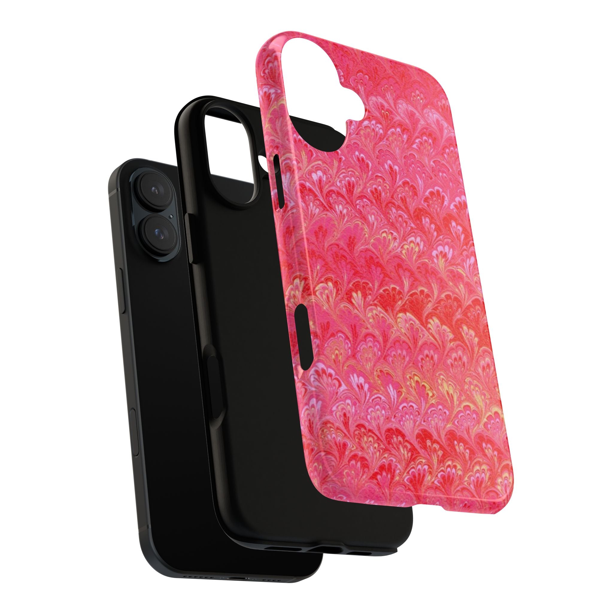 Pink and Gold Marbled Peacock Durable Phone Case - Olive Green and Brown - Matte or Glossy