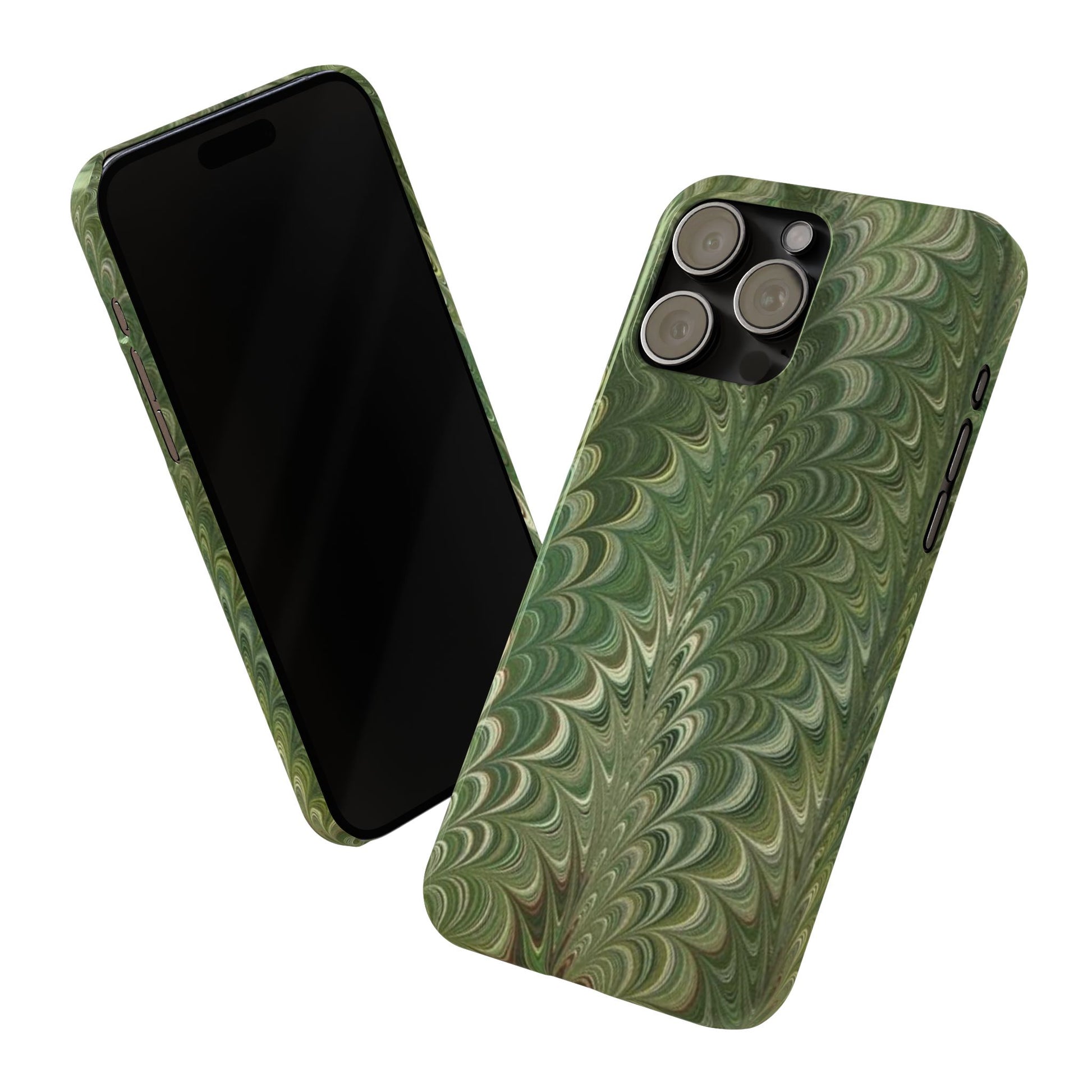 Deep Green Hues of Italian Hand-Painted, Vintage Marbled Paper from Italy Designed Phone Case, iPhone16 Case and all iPhone Cases