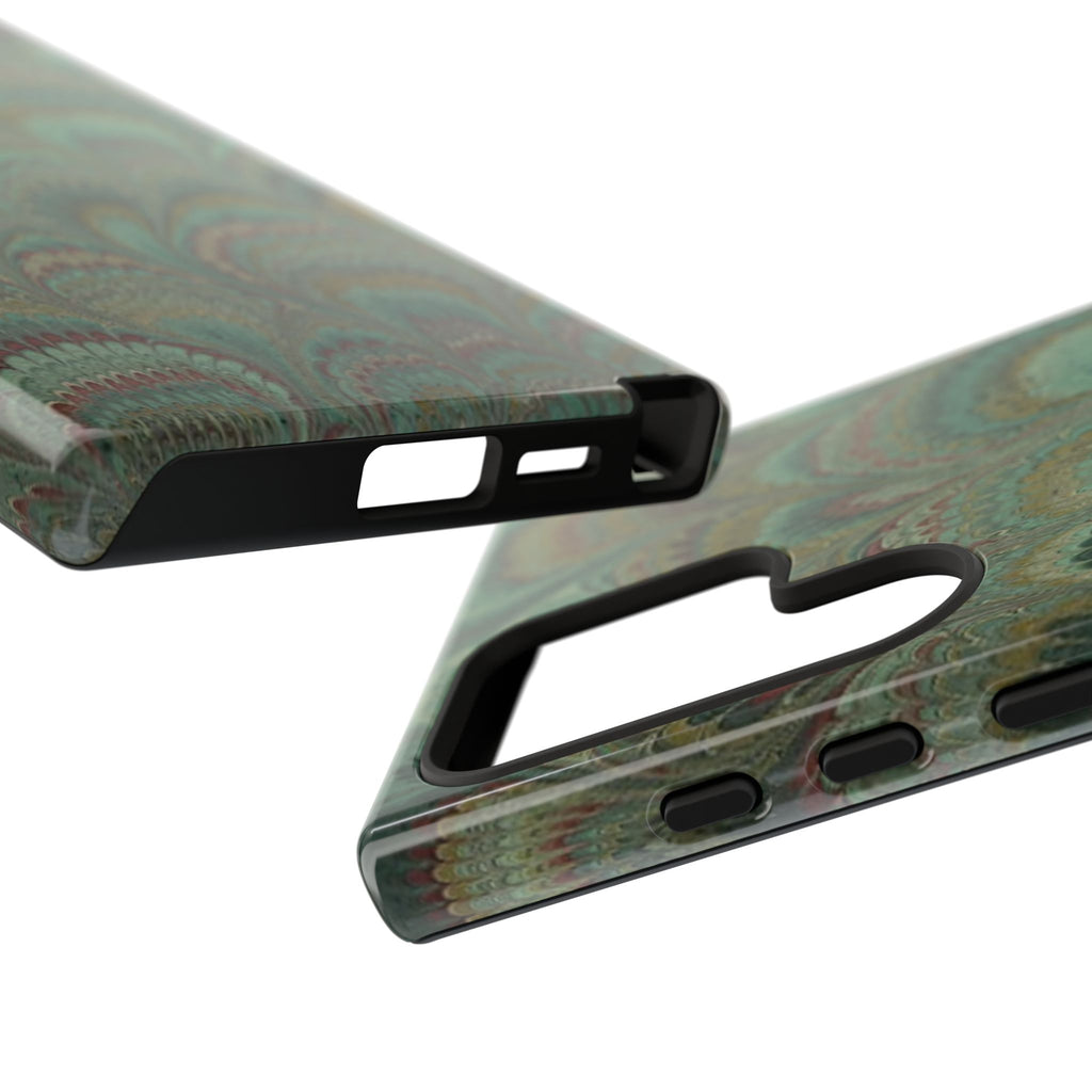 Marbled Peacock Durable Phone Case - Olive Green and Brown - Matte or Glossy