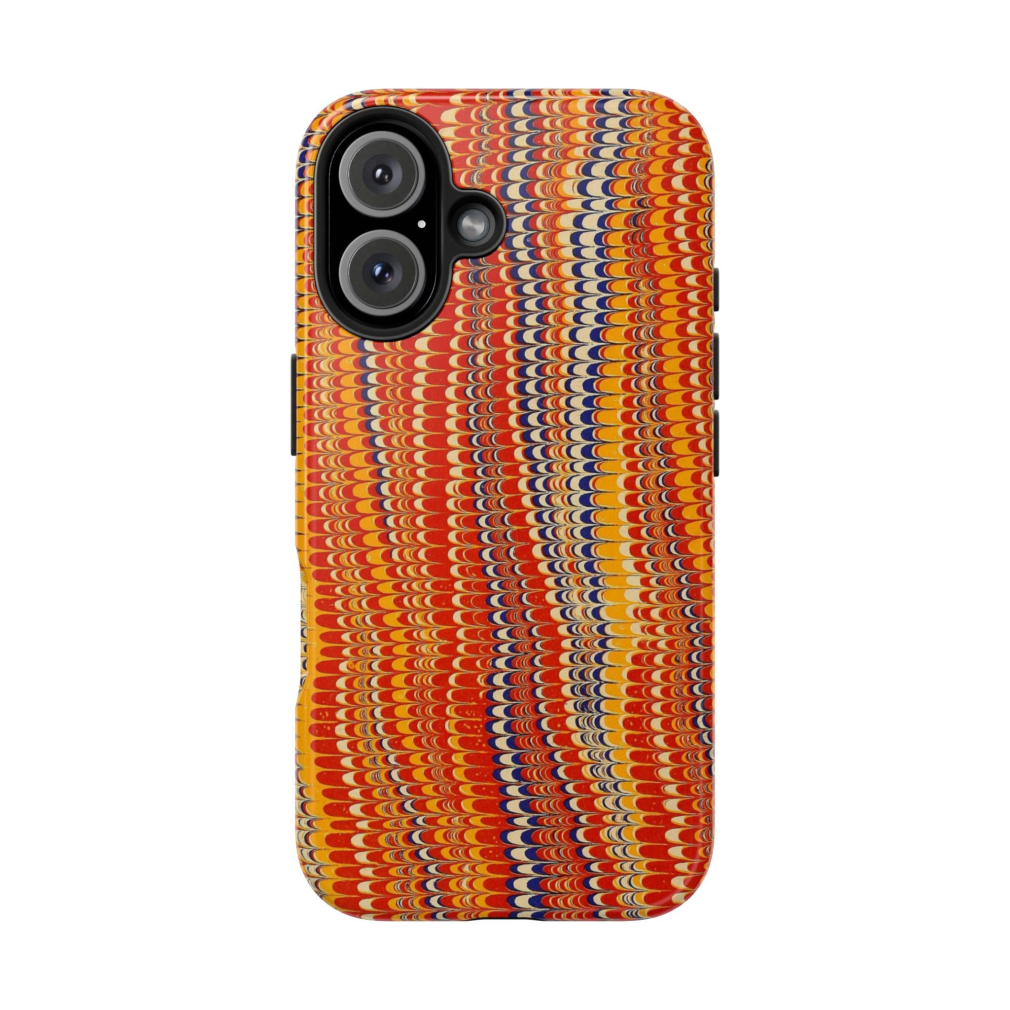 Vintage Fall Colors Marbled Peacock Feather Dual Layer Phone Case - Orange, Gold, Blue