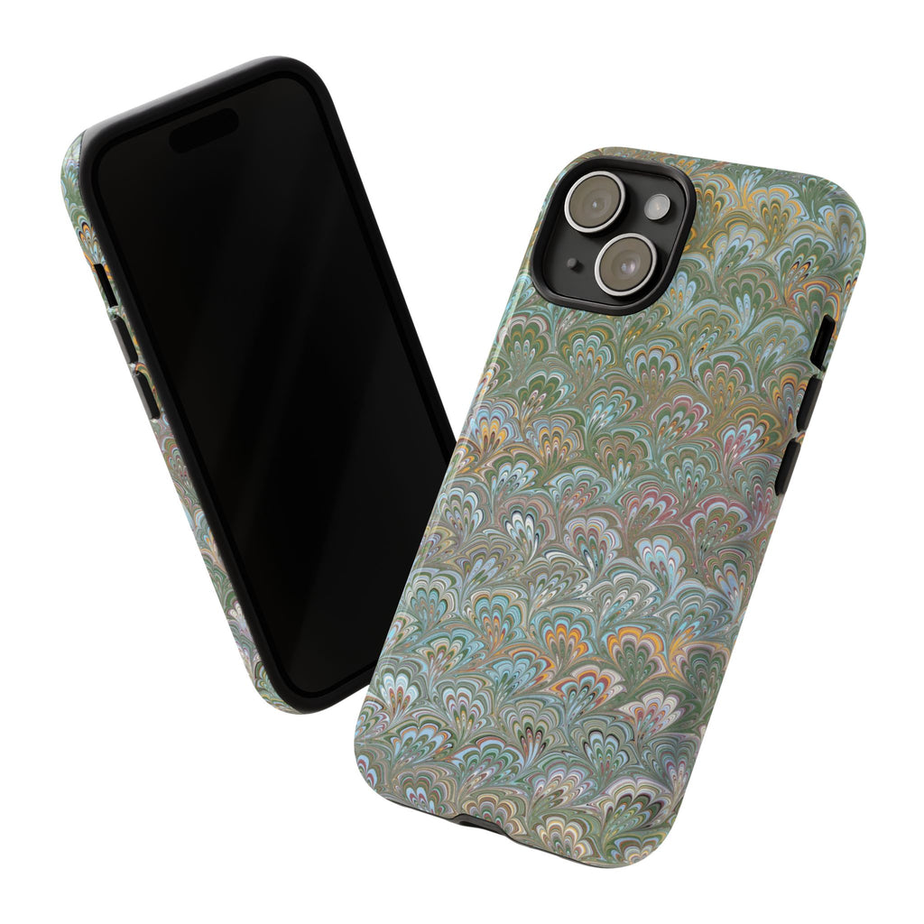 Blue and Green Feather Marbled Phone Case — Dual Layer - Tough Protective Phone Cover