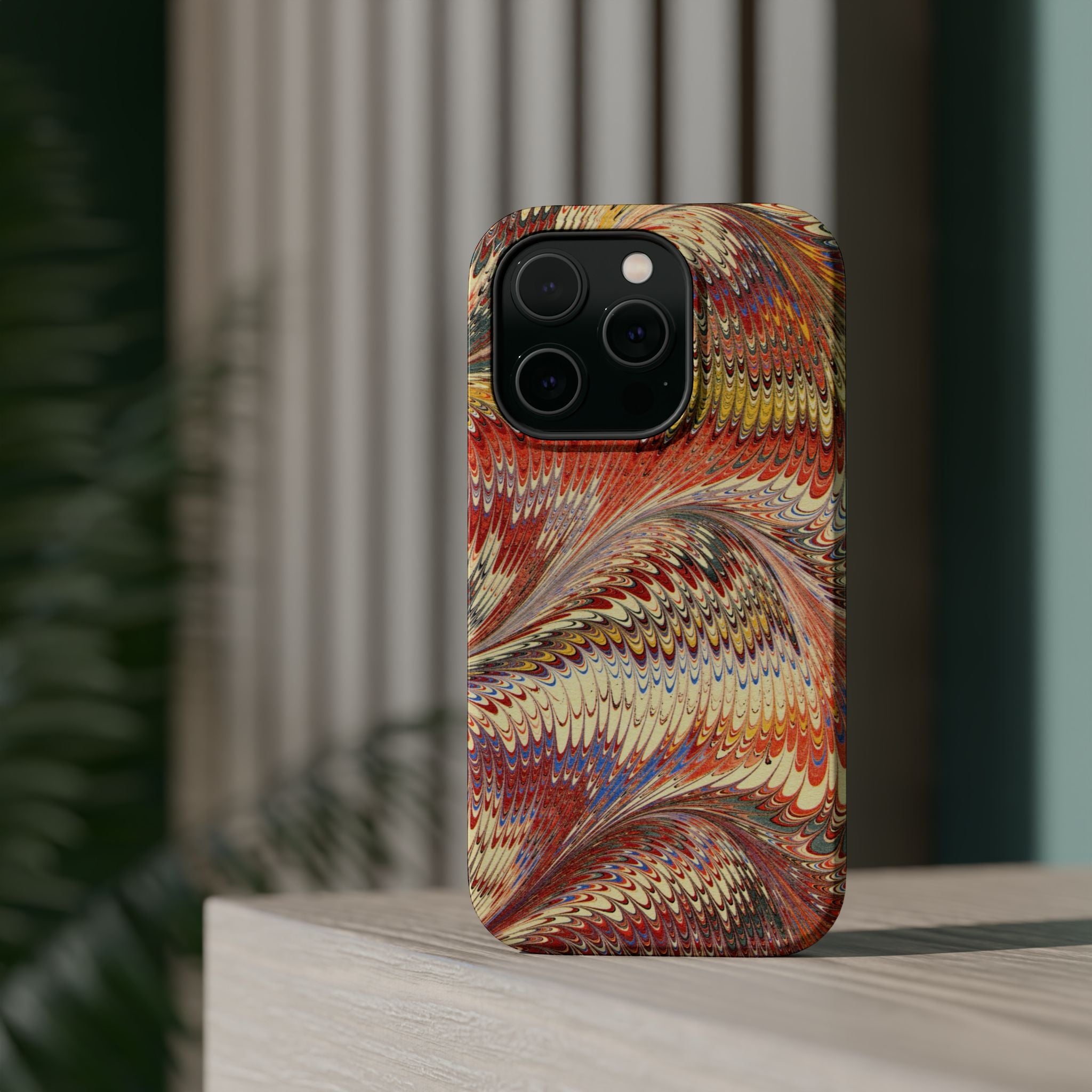 Rust + Gold Italian Marbled Design Magnetic MAG SAFE - Dual Layer Case - Glossy or Matte