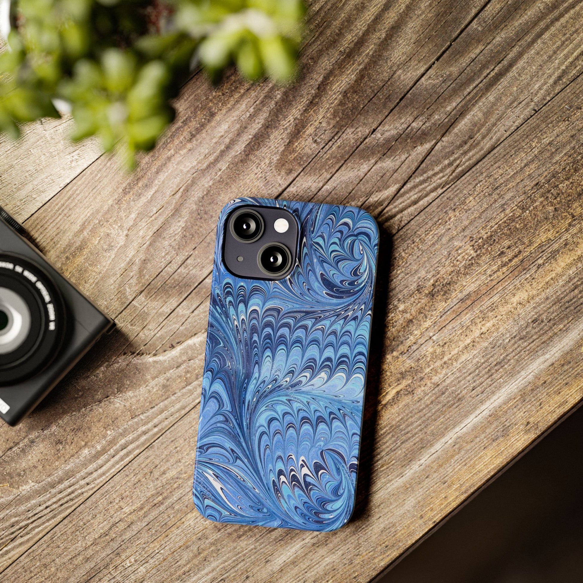 Blue Italian Marbled Design, Green and Blue Pallet, Slim Phone Case