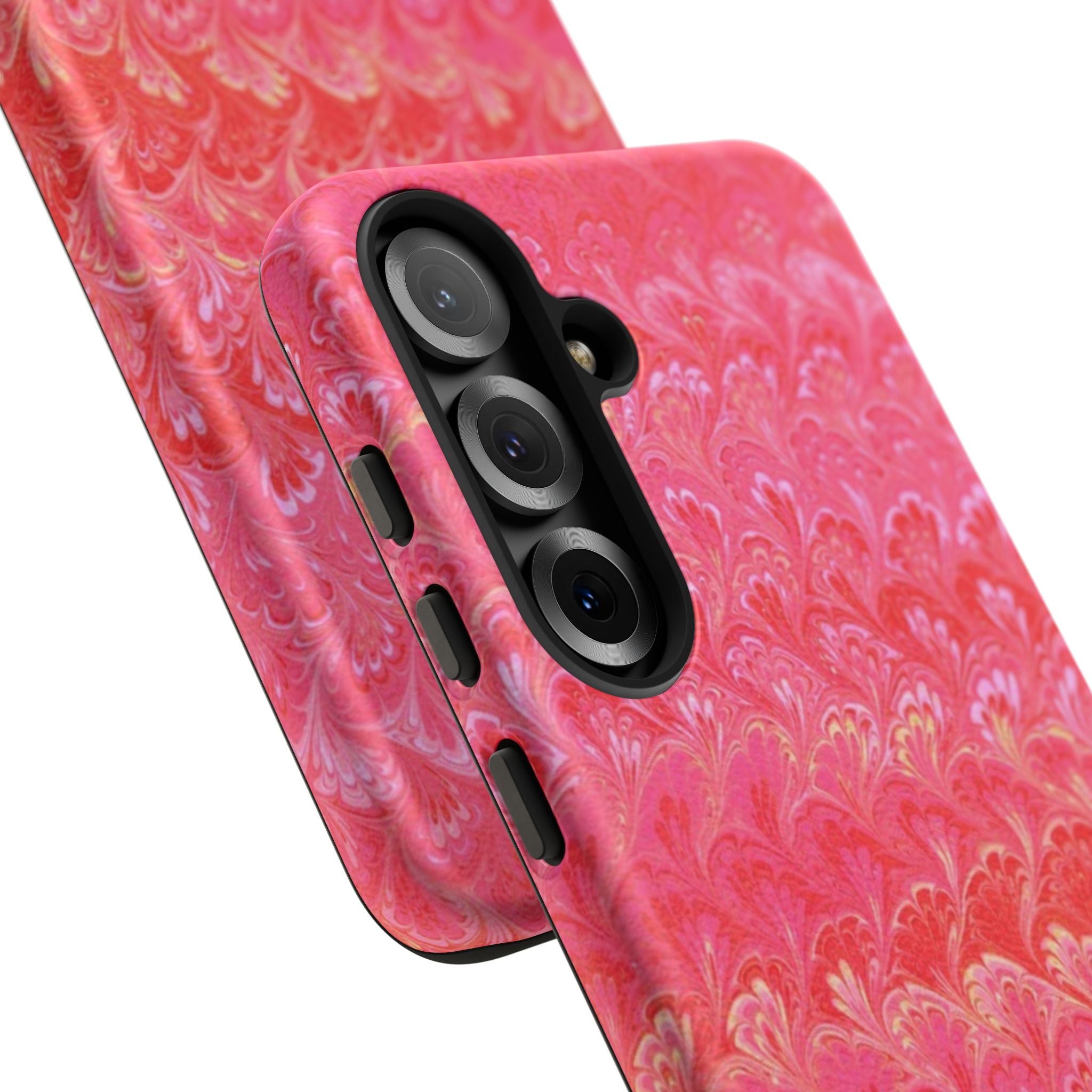 Pink and Gold Marbled Peacock Durable Phone Case - Olive Green and Brown - Matte or Glossy