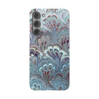 Marbled Feather Blue, White + Burgundy Swirl - Single Layer Slim Phone Case