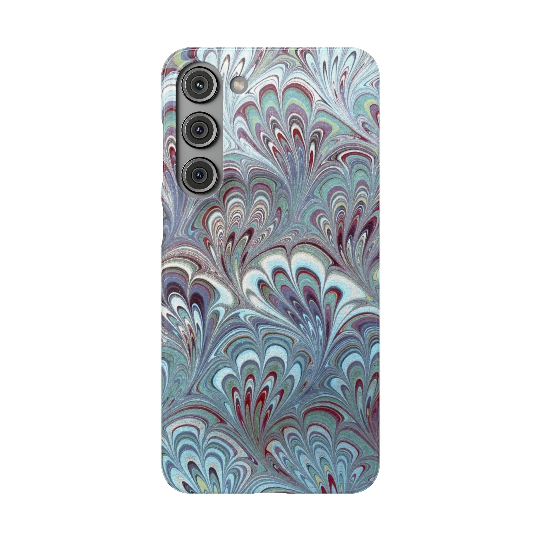 Marbled Feather Blue, White + Burgundy Swirl - Single Layer Slim Phone Case