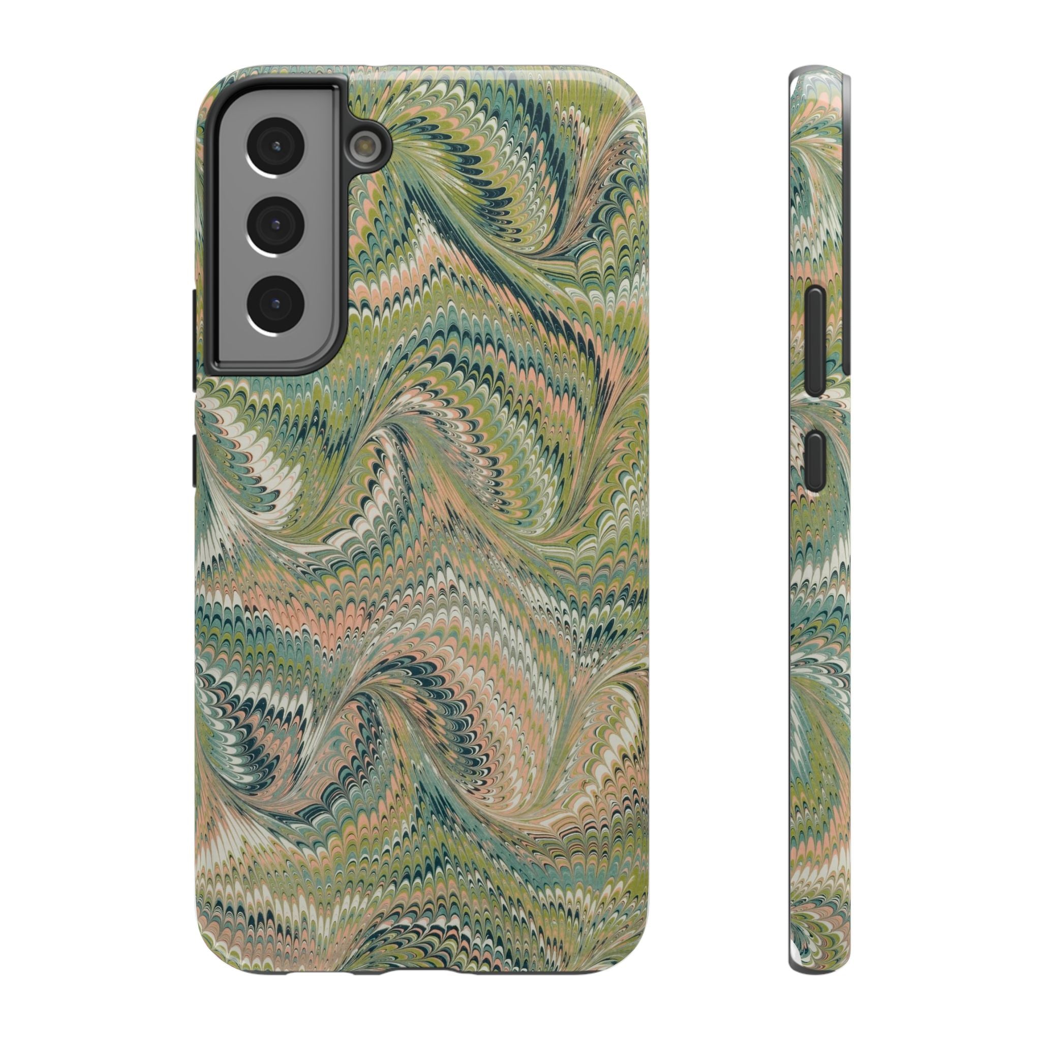 Marbled Swirl Pink and Green Impact-Resistant Phone Case for Apple + Samsung