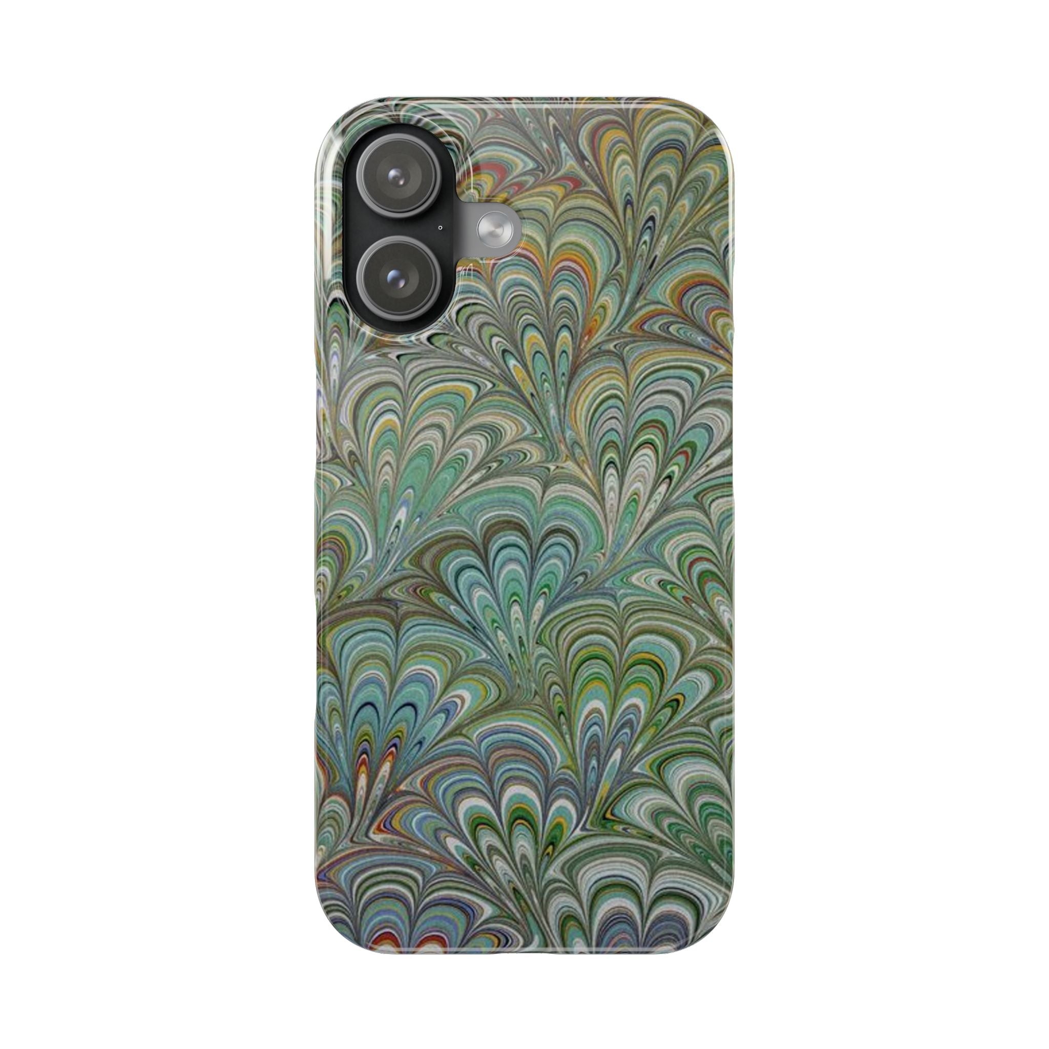 Deep Green Peacock Italian Marbled Design, Italy Feather Phone Case
