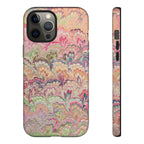 Pastel Pink + Green Feather Marbled Phone Case - Dual Layer Phone Cover