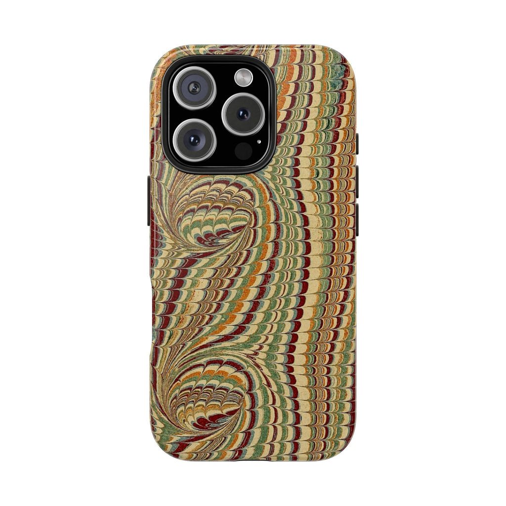 Gold, Green + Burgundy Swirls Peacock Marbled Tough Phone Case - Dual Layer