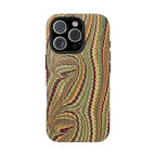 Gold, Green + Burgundy Swirls Peacock Marbled Tough Phone Case - Dual Layer