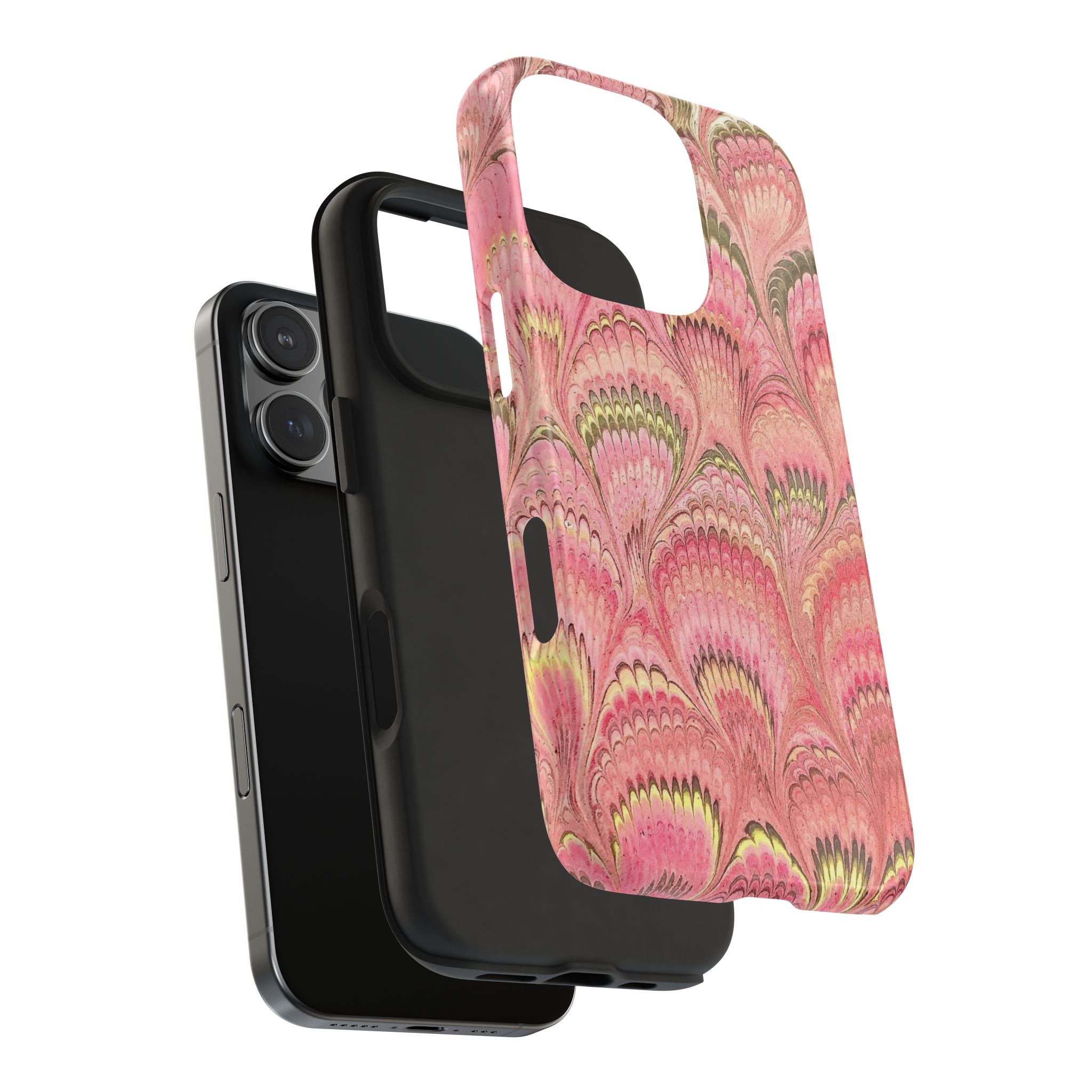 Dusty Pink Florentine Marbled Peacock Feather Dual Layer Protective iPhone Cover - New FALL Favorite