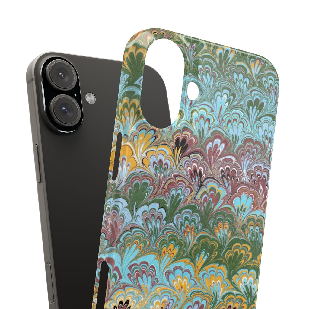 Phone Case with Design from Italy - Marbled "Peacock" Design, Green, Blue, Multi-Color Slim Phone Cases