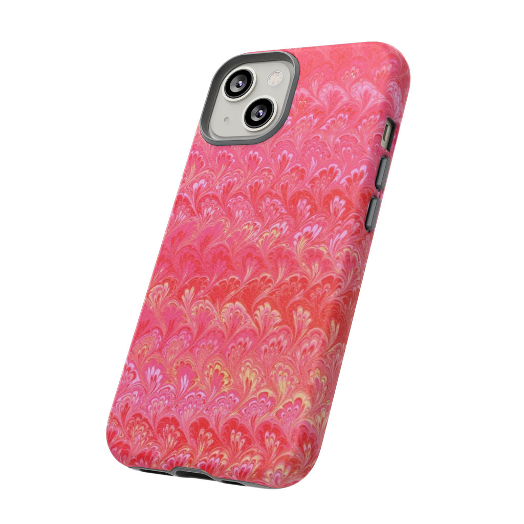 Pink and Gold Marbled Peacock Durable Phone Case - Olive Green and Brown - Matte or Glossy