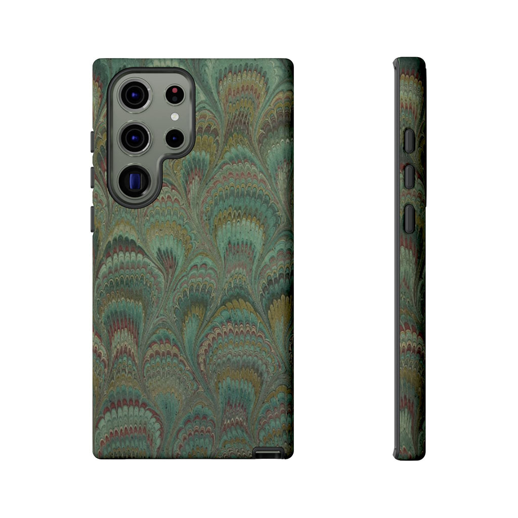 Marbled Peacock Durable Phone Case - Olive Green and Brown - Matte or Glossy