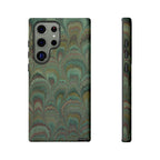Marbled Peacock Durable Phone Case - Olive Green and Brown - Matte or Glossy