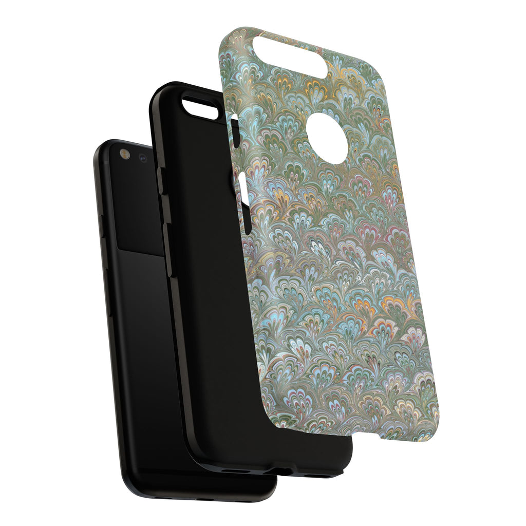 Blue and Green Feather Marbled Phone Case — Dual Layer - Tough Protective Phone Cover