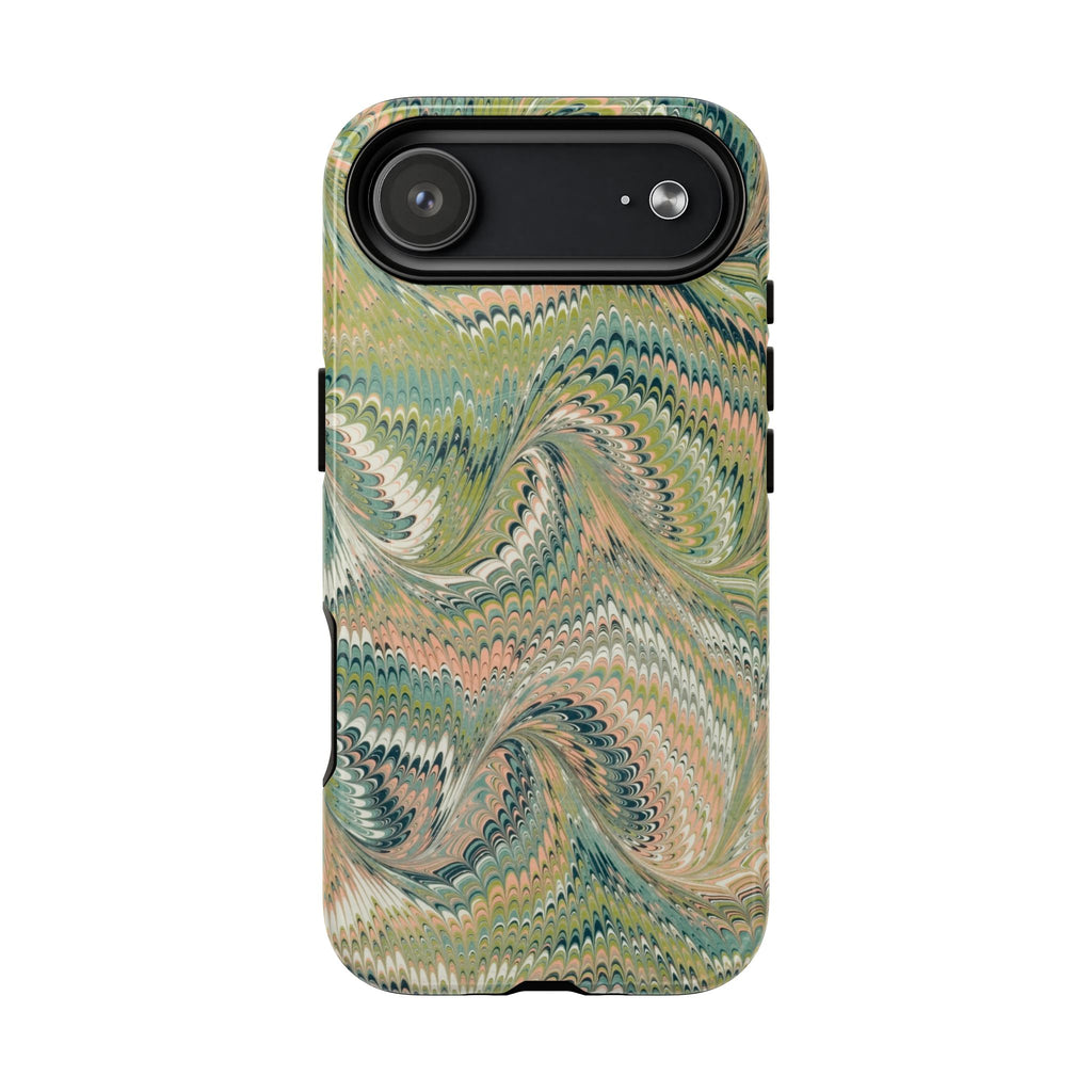 Florentine Marble iPhone Case | Inspired by Florence | Italian Marbled Paper Technique | Artisanal Green Swirl | Dual-Layer Protective Case | Matte or Glossy