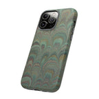 Marbled Peacock Durable Phone Case - Olive Green and Brown - Matte or Glossy