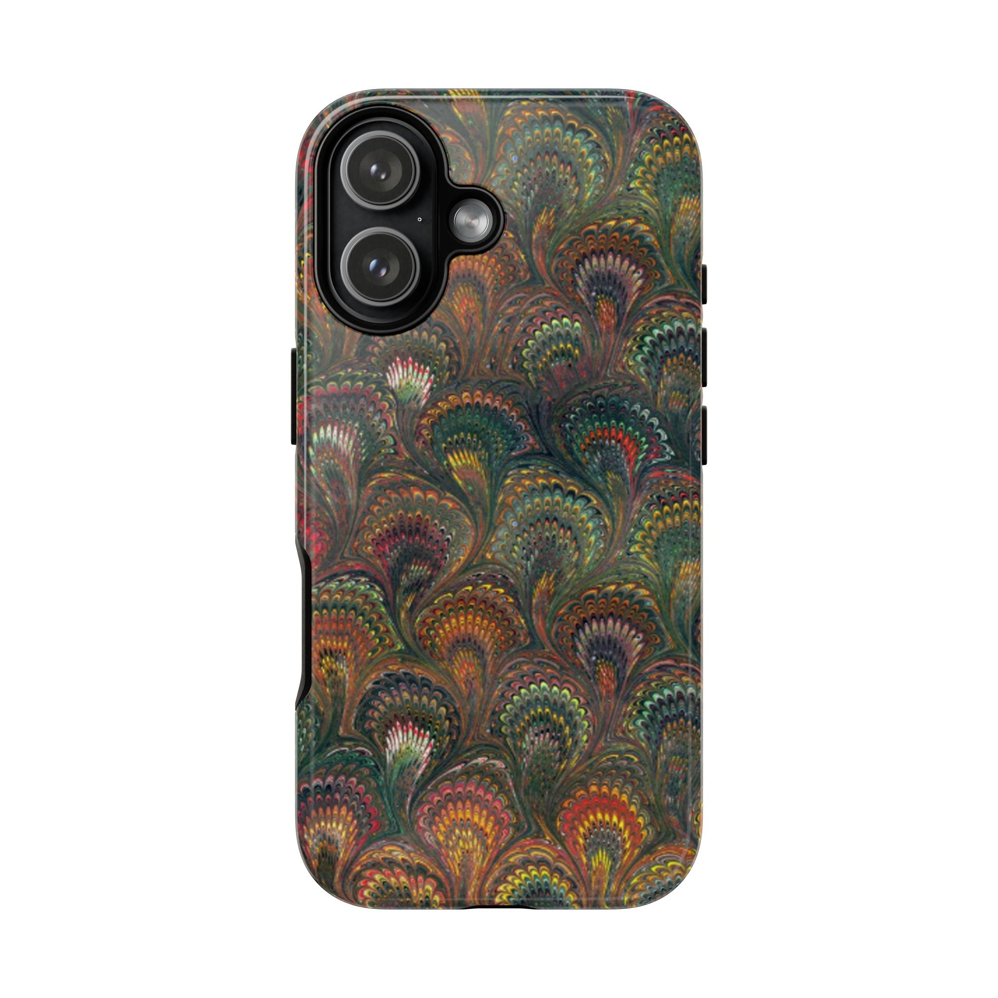 Multi-Color Greens + Reds Feather Vintage Italian Marble Design - Dual Layer Phone Cases