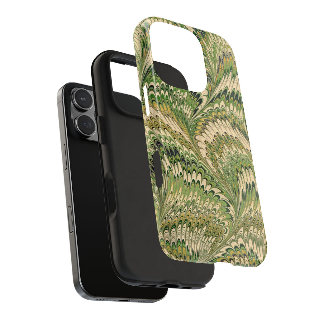 Olive Marbled Feather Tough Phone Case - Dual Layer