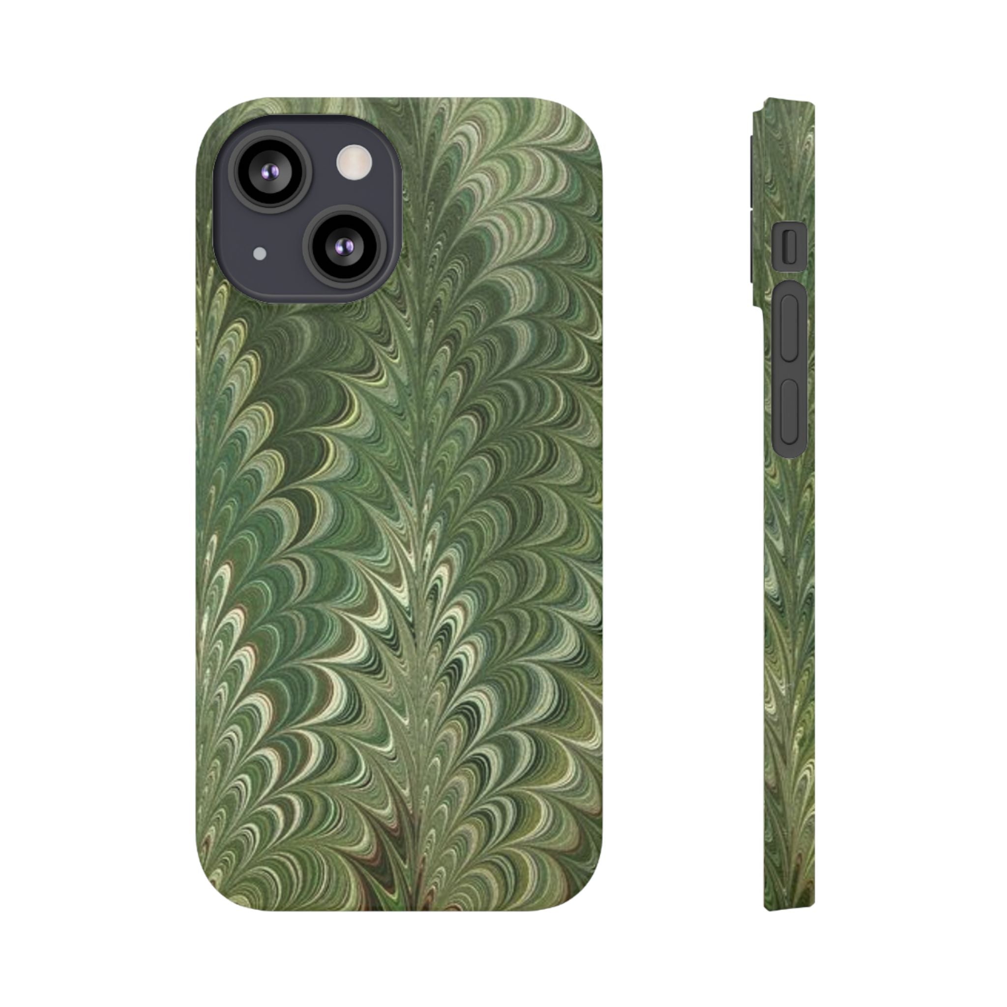 Green Marbled Slim Phone Case — Botanical Swirl Pattern Slim Case