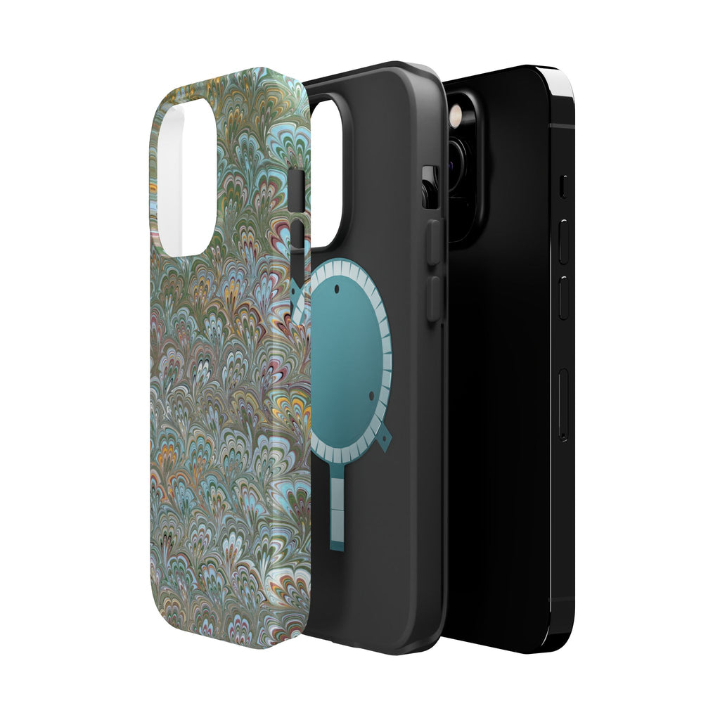 Green, Blue, + White Marbled Peacock - Dual Layer MAG SAFE Phone Case