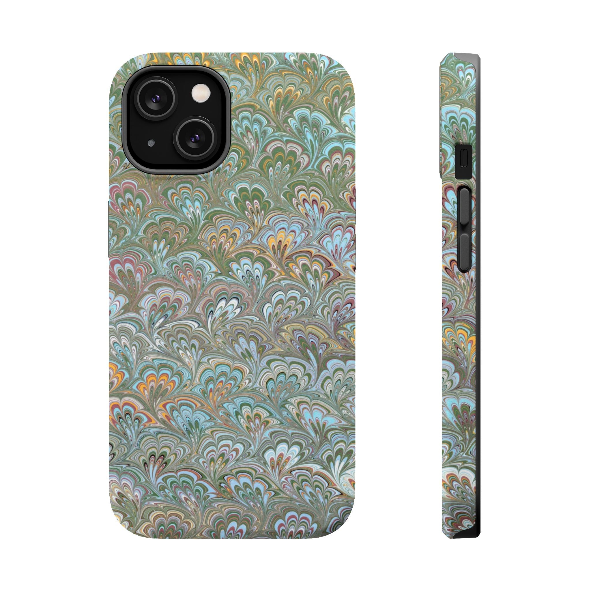 Green, Blue, + White Marbled Peacock - Dual Layer MAG SAFE Phone Case