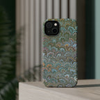 Green, Blue, + White Marbled Peacock - Dual Layer MAG SAFE Phone Case