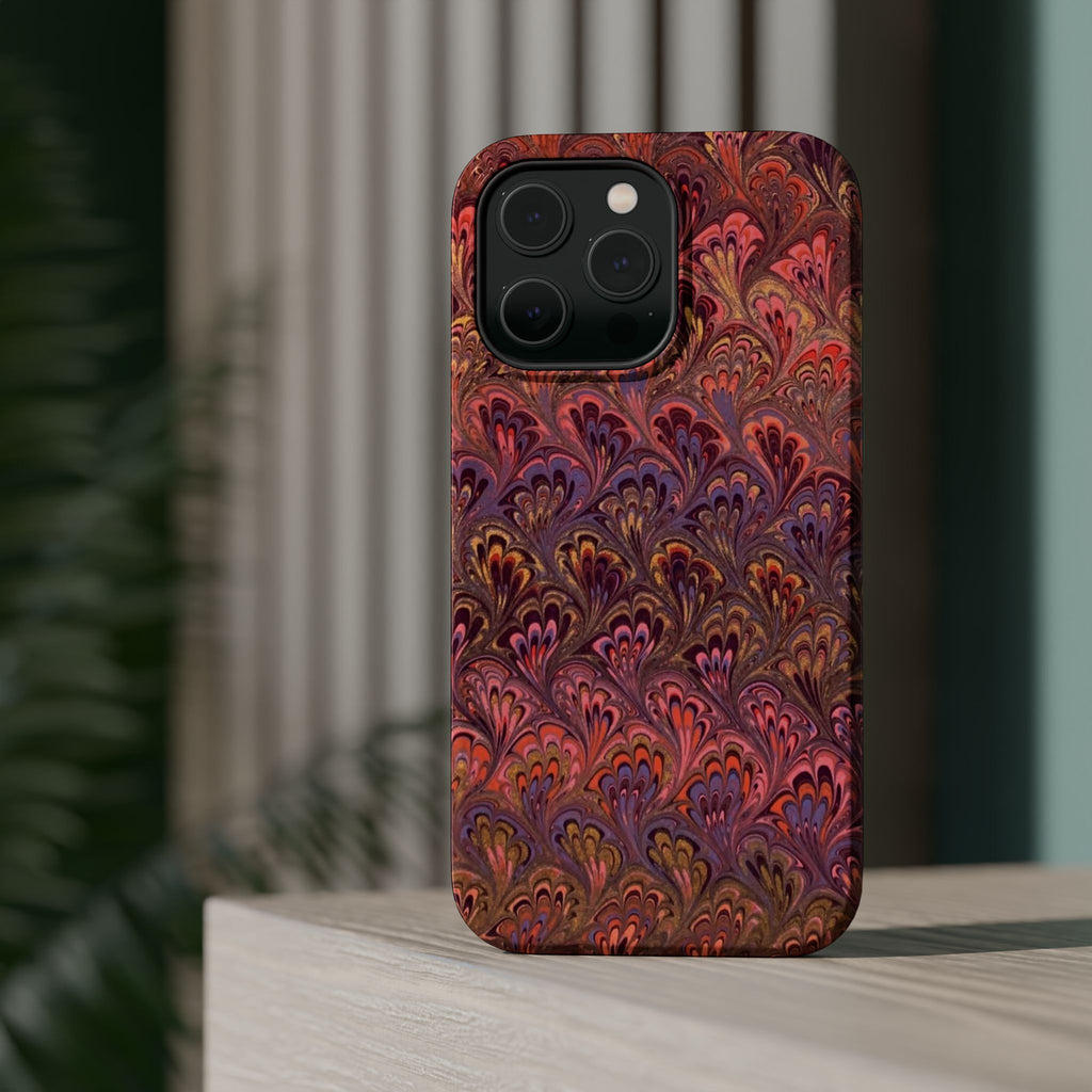 Mag Safe Marble iPhone Case - Red, Burgundy, Lavender & Gold Impact-Resistant