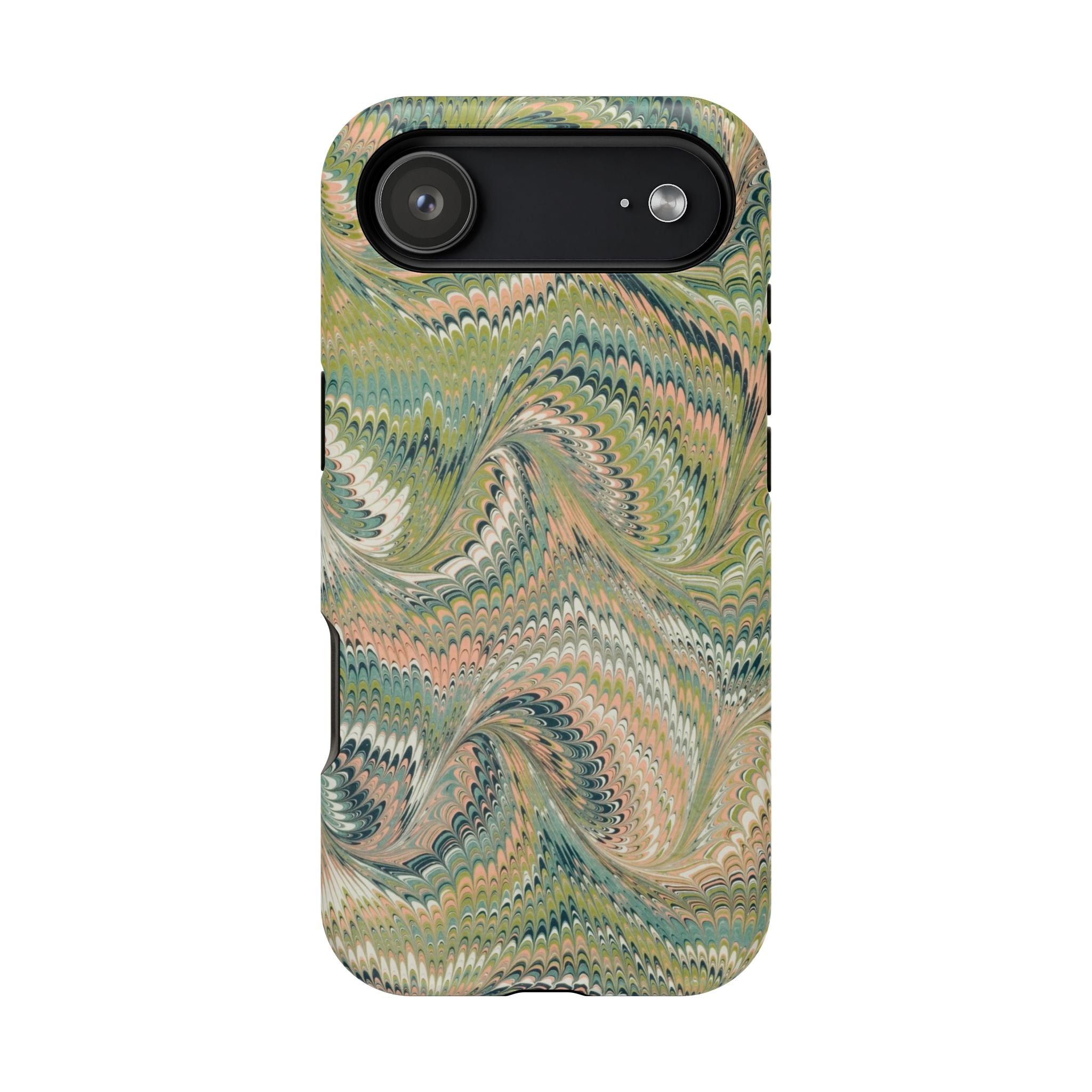 Marbled Swirl Pink and Green Impact-Resistant Phone Case for Apple + Samsung