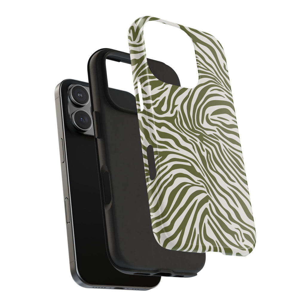 Zebra Print Olive + White - Dual Layer Phone Case