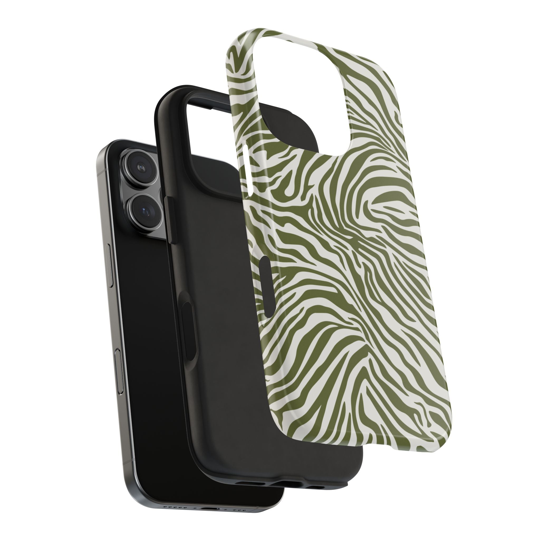 Zebra Print Olive + White - Dual Layer Phone Case