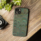 Marbled Peacock Durable Phone Case - Olive Green and Brown - Matte or Glossy